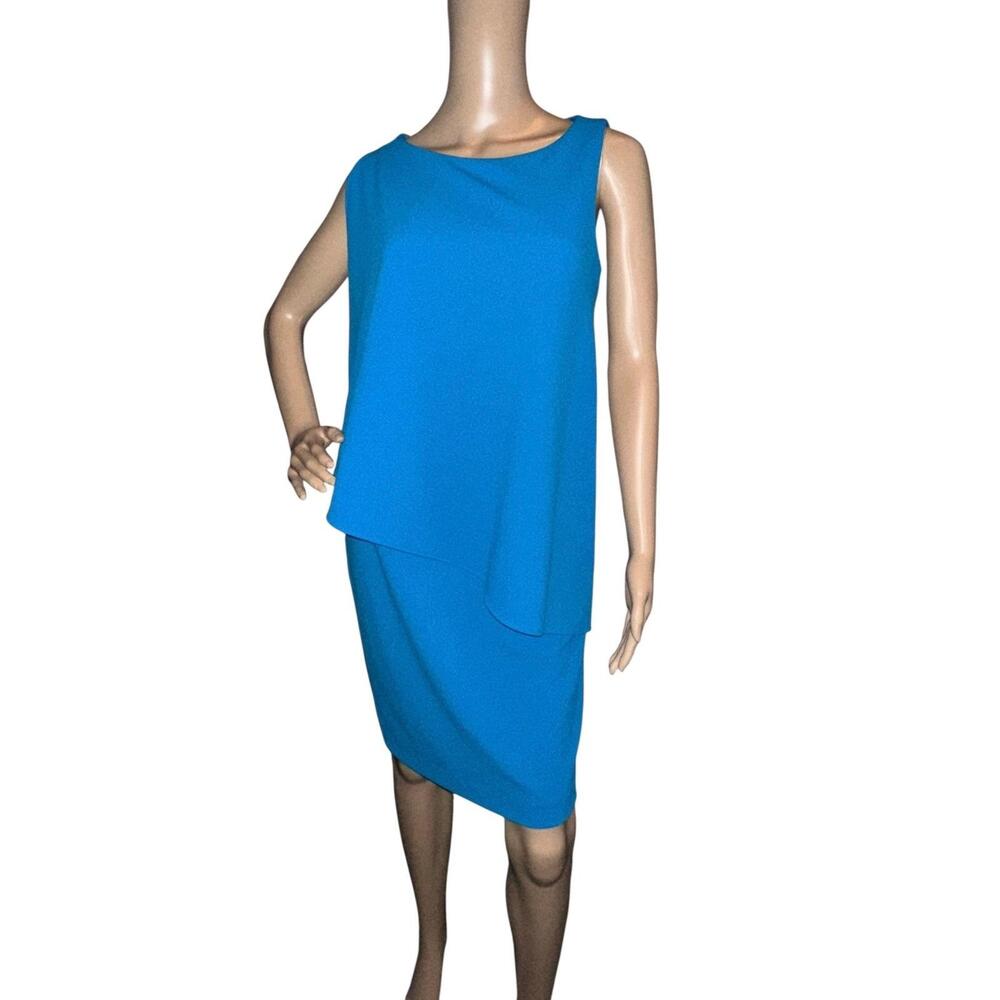 Lauren Ralph Lauren Blue Cape Overlay Sheath Dress Size 6